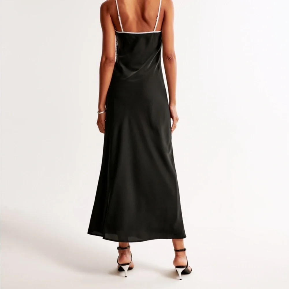 The A&F Elegant Black Satin Julia Slip Maxi Dress